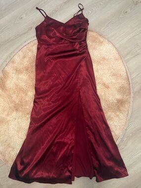 Cabernet bridesmaids dress with slit and Cowl Neck